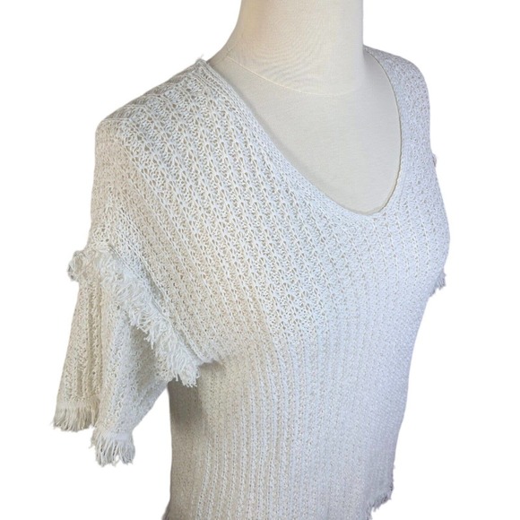 LOU & GREY Women's XS White Fringe Open Knit Popover Summer Sweater Blouse Top - Picture 1 of 12